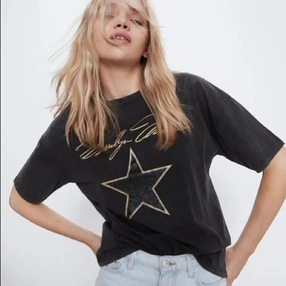 Zara Marilyn Monroe Shirt Sleeve Boxy Fit Crewneck Graphic Tee 100% Cotton NWT - Picture 4 of 7